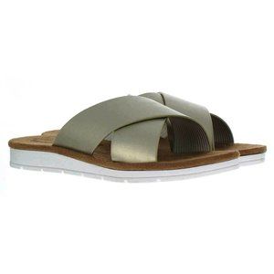 IZOD Womens Alyssa Gold Strap Slide Sandal Slip-on